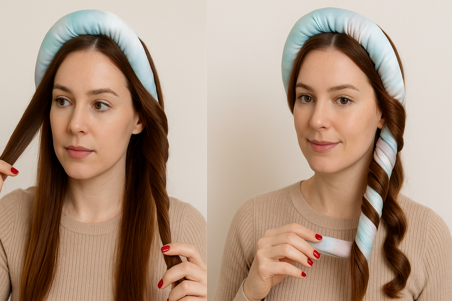 Satin Heatless Hair Curler Set Adjustable Sleep-Friendly Curling Rod & Headband